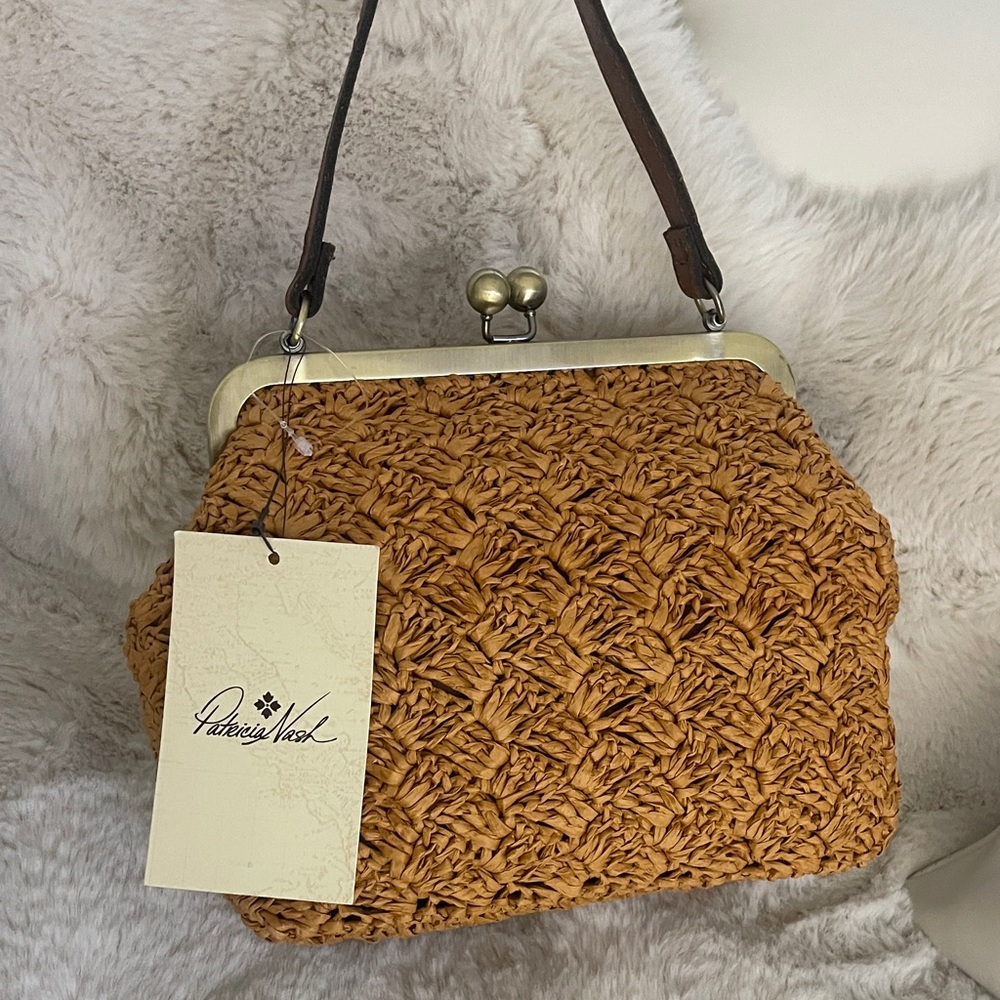 Patricia Nash Mustard Woven Kiss-Lock Top Handle Clutch